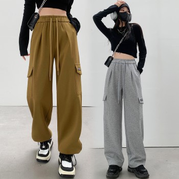 2023 Autumn and Winter New American Workwear Sweatpants Women's Loose Casual Retro Red Dancing Sports Wide Leg Pants Trendy