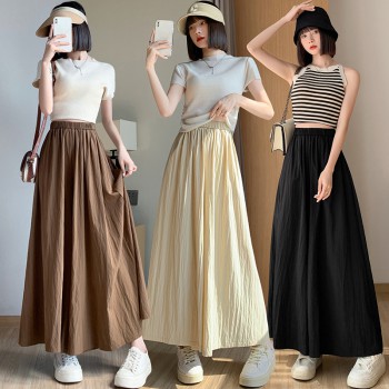 Ice silk wide-leg pants for women in summer thin nine-point Japanese style lazy Yamamoto pants high waist slim casual pants skirt