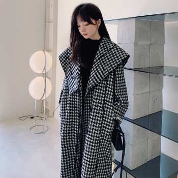 2023 winter clothing in stock mainly recommends houndstooth mid-length woolen coat 21017P185K268